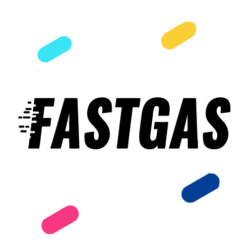 Das logo Fastgas ist schwarz mit 4 bunten Streifen sodass das Logo einem Quadrat ähnelt. 